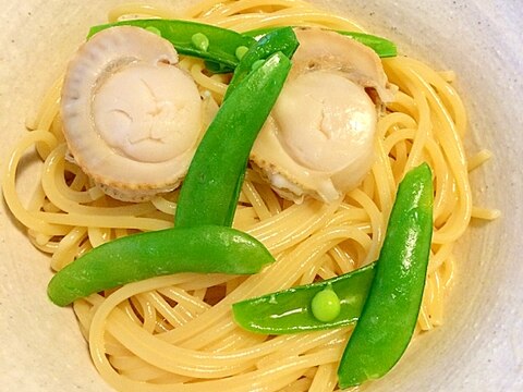 ホタテとスナップえんどうのパスタ